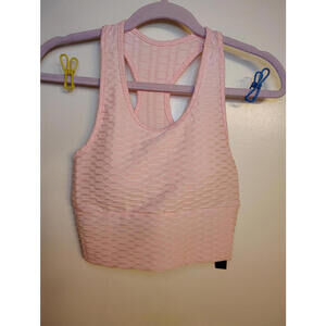 NWT BarbieCore Pink Crop Top sports bra Workout ribbed razor back Atheltic